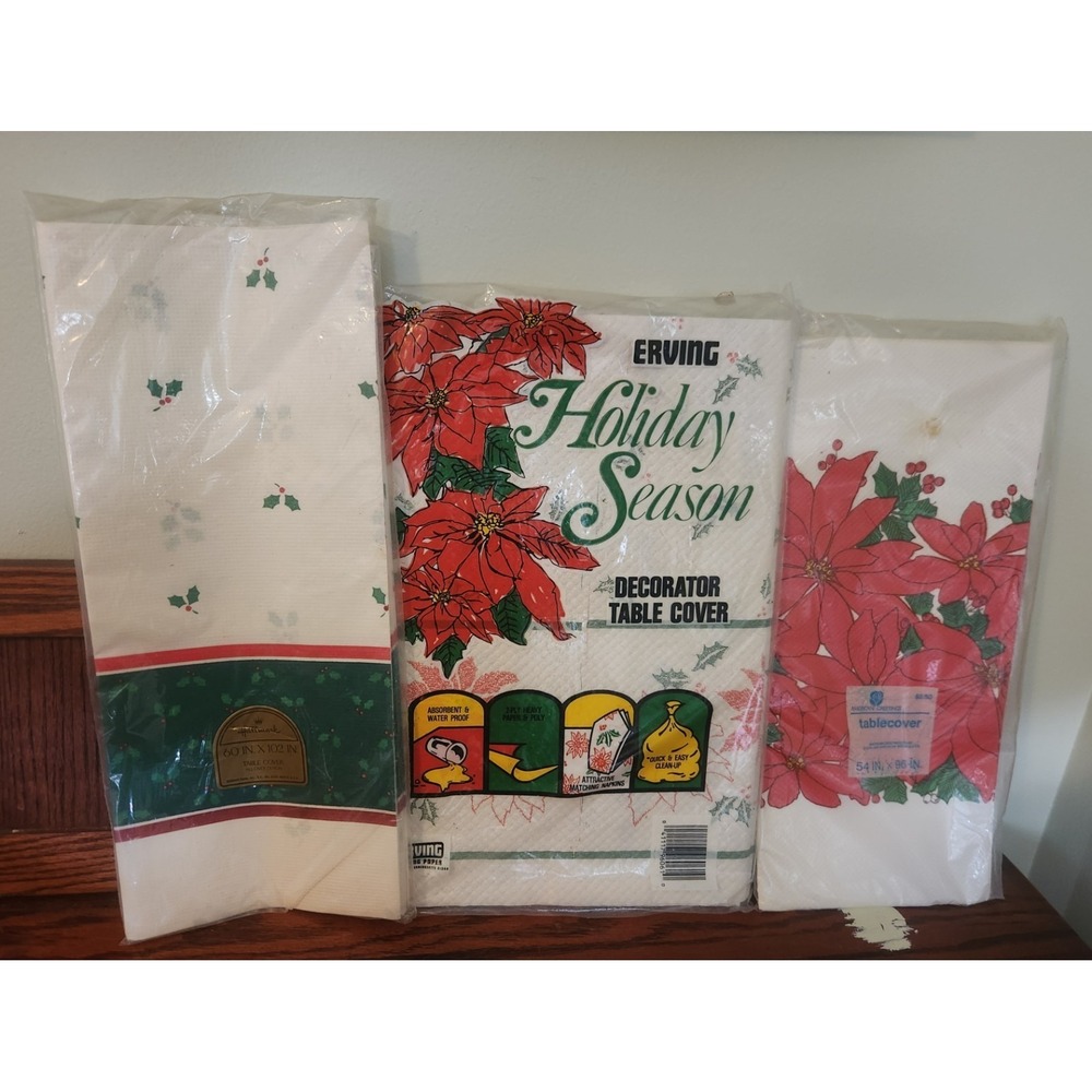 NOS Vintage Christmas Paper Tablecloths Table Cover Lot of‎ 3 Hallmark Erving